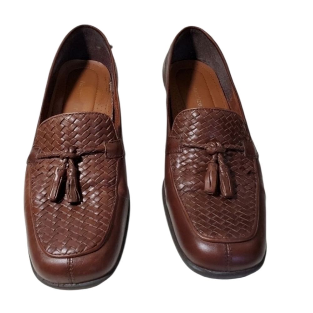 Naturalizer Brown Leather Kiltie Loafers Sz 6.5 Block Heel Fall Academia Preppy